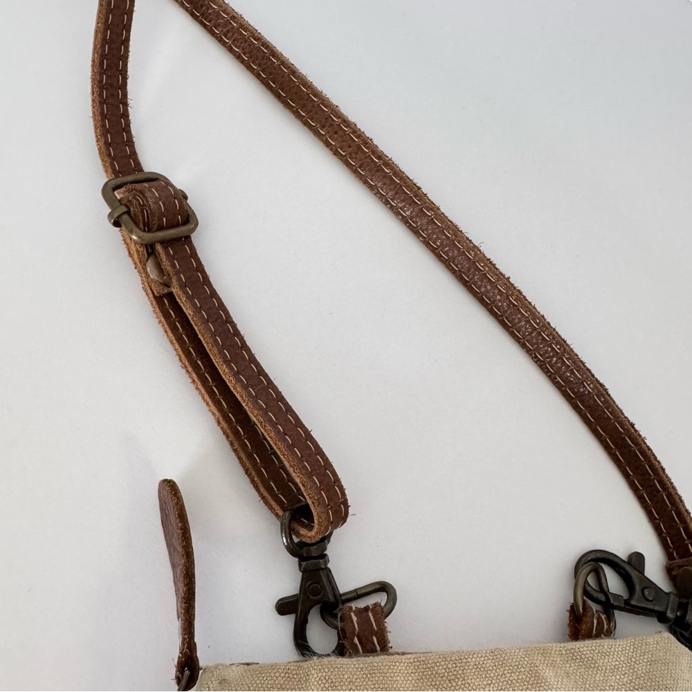 Myra Crossbody Bag Stamp Pocket Upcycled Canvas Country Cowhide Small Purse - Picture 7 of 15